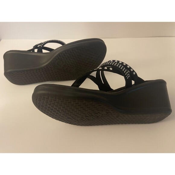 Skechers Womans 3" Black Open Toed Sandles 8.5 With Crystal Accent Beads - Picture 3 of 5